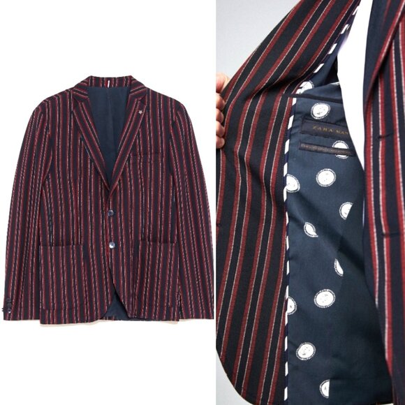 Zara Other - ZARA MAN FULLY LINED CLASSIC STRIPED SUIT BLAZER TAILORED BRITISH BESPOKE 44R